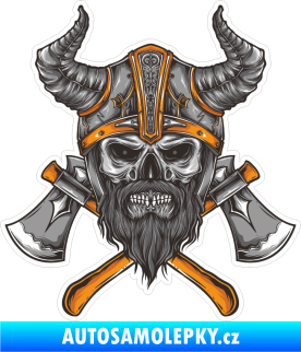 Samolepka Barevná lebka 186 Vikingská helma a zkřížené sekery