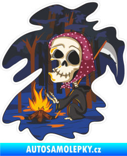 Samolepka Barevná smrtka 011 levá u ohýnku v lese