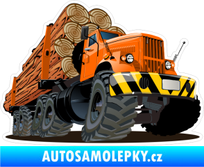 Samolepka Barevné nákladní auto 009 pravá karikatura těžba dřeva