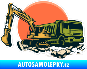 Samolepka Barevné nákladní auto s bagrem pravá