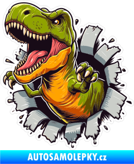 Samolepka Barevný dinosaurus 018 levá Tyrannosaurus Rex leze z díry