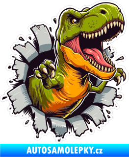 Samolepka Barevný dinosaurus 018 pravá Tyrannosaurus Rex leze z díry
