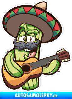 Samolepka Barevný kaktus 004 levá mexický s kytarou