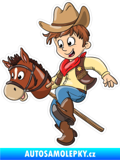 Samolepka Barevný kluk 003 levá kovboj na dřevěném koni
