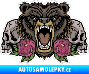Samolepka Barevný medvěd 002 lebky a růže