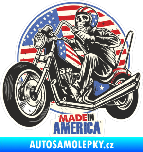 Samolepka Barevný motorkář 007 kostra s americkou vlajkou made in America