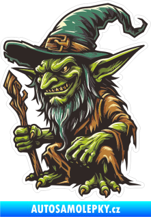 Samolepka Barevný skřítek 012 levá zlý skřet s kloboukem a holí