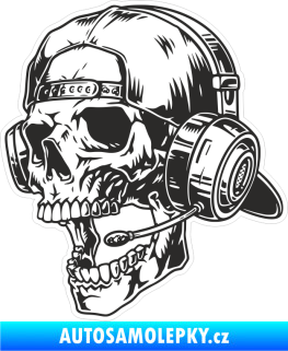 Samolepka Tištěná lebka 007 levá diskžokej  DJ se sluchátky