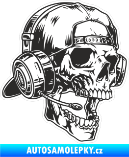 Samolepka Tištěná lebka 007 pravá diskžokej  DJ se sluchátky
