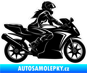 Samolepka Tištěná motorkářka 002 černobílá pravá