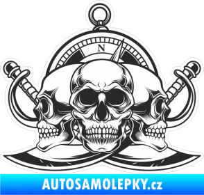 Samolepka Tištěné lebky 001 černobílé s kompasem a mačetou