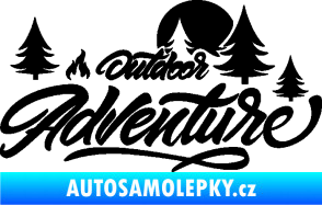 Samolepka Adventure outdoor nápis les,hory a táborák černá