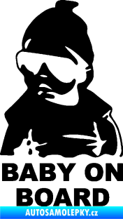 Samolepka Baby on board 002 levá s textem miminko s brýlemi černá