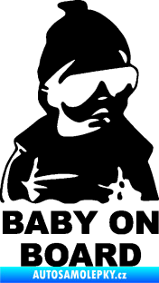 Samolepka Baby on board 002 pravá s textem miminko s brýlemi černá