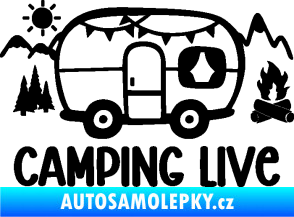 Samolepka Camping live 001 pravá cestování v karavanu černá