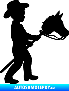 Samolepka Děti silueta 012 pravá kluk s dřevěným koníkem černá