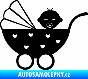 Samolepka Dítě v autě 070 levá kočárek s miminkem černá
