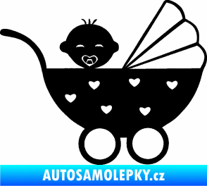 Samolepka Dítě v autě 070 pravá kočárek s miminkem černá