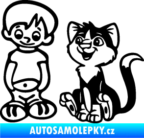 Samolepka Dítě v autě 097 levá kluk a kočka černá