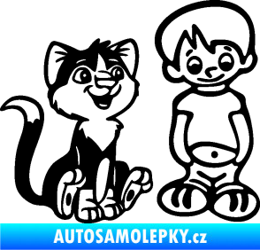 Samolepka Dítě v autě 097 pravá kluk a kočka černá