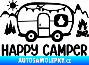 Samolepka Happy camper 002 pravá kempování s karavanem černá
