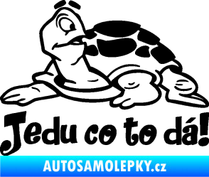 Samolepka Jedu co to dá! 001 levá nápis se želvou černá