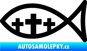 Samolepka Jesus rybička 005 tři kříže křesťanský symbol černá