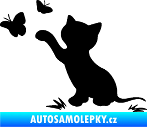 Samolepka Kočka 037 levá s motýlky černá