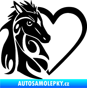 Samolepka Koník love 001 levá hříbátko v srdíčku černá