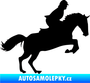 Samolepka Kůň 014 pravá skok s jezdcem černá