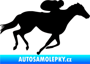 Samolepka Kůň 027 pravá závodí s jezdcem černá