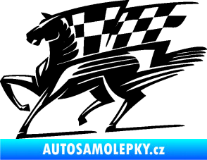 Samolepka Kůň racing 001 levá se šachovnicí černá