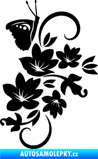 Samolepka Květina dekor 005 pravá s motýlkem černá