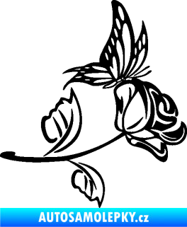 Samolepka Květina dekor 030 pravá růže s motýlkem černá