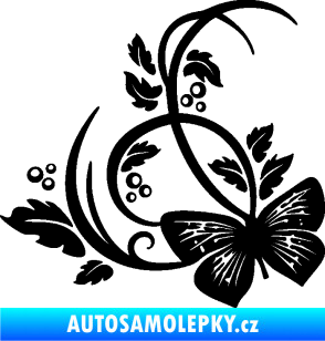 Samolepka Květina dekor 046 levá motýl černá