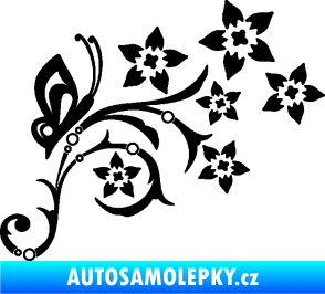 Samolepka Květina dekor 047 pravá s motýlem černá