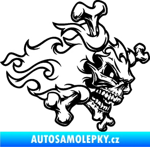Samolepka Lebka 022 pravá kosti v plamenech černá