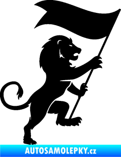 Samolepka Lev heraldika 005 pravá s praporem černá