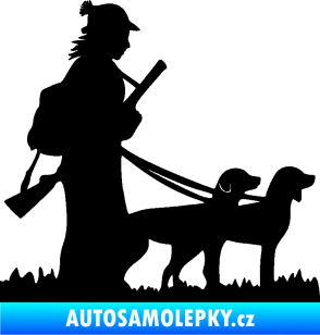 Samolepka Lov 001 pravá žena a dva psi  černá