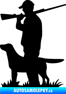 Samolepka Myslivec 005 levá se psem na lovu černá