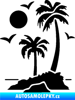 Samolepka Ostrov 002 levá palmy a moře černá