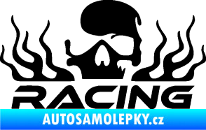 Samolepka Racing nápis s lebkou levá černá
