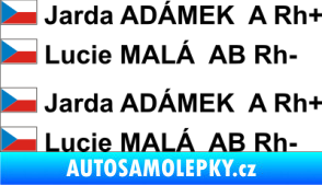 Samolepka Vlajka ČR se jménem a krevní skupinou černá