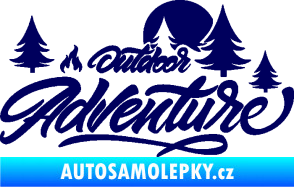 Samolepka Adventure outdoor nápis les,hory a táborák tmavě modrá