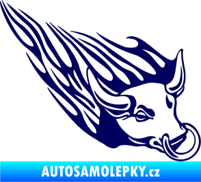 Samolepka Animal flames 010 pravá býk s kruhem tmavě modrá
