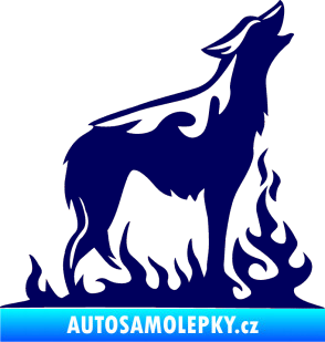 Samolepka Animal flames 066 pravá vyjící vlk tmavě modrá