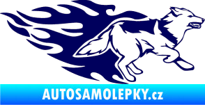 Samolepka Animal flames 090 pravá  vlk tmavě modrá