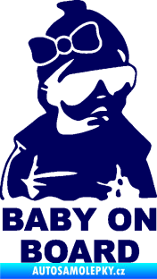Samolepka Baby on board 001 pravá s textem miminko s brýlemi a s mašlí tmavě modrá