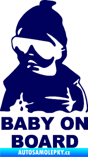 Samolepka Baby on board 002 levá s textem miminko s brýlemi tmavě modrá
