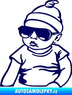Samolepka Baby on board 003 levá miminko s brýlemi tmavě modrá
